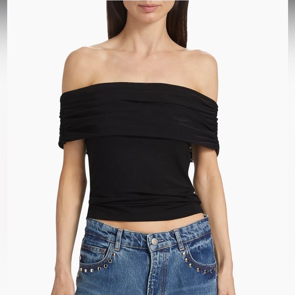 NWOT Reformation Rosaline Black Off-The-Shoulder Stretch Top, size XL - Picture 1 of 9